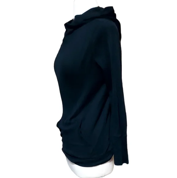 LRL Lauren Active Ralph Lauren M Top Shirt Hoodie Long Sleeve Black Ribbed Plain - Picture 2 of 3